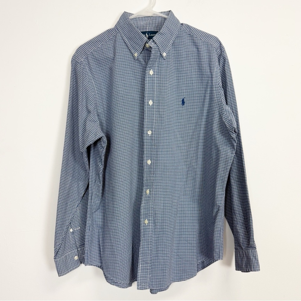 Ralph Lauren Button Down Shirt Mens Large Blue Plaid Classic Fit Cotton